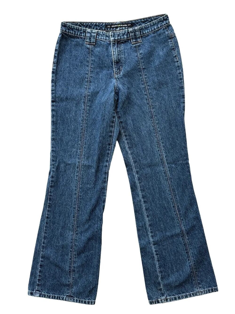VTG DKNY Mid Rise Seamed Leg Pocketless Bootcut Jeans in Dark Wash Y2K SZ 8